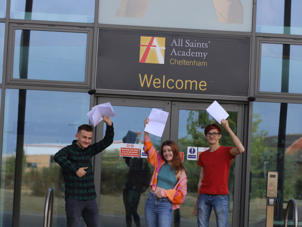 David, Lottie and Owain on results day